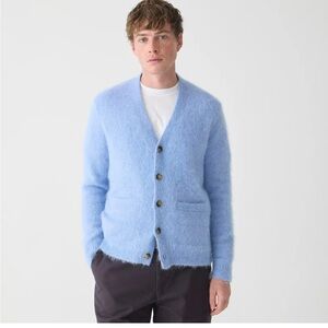 J. Crew Light Blue Alpaca Blend Fuzzy Knit Size Large Buttoned Cardigan Sweater